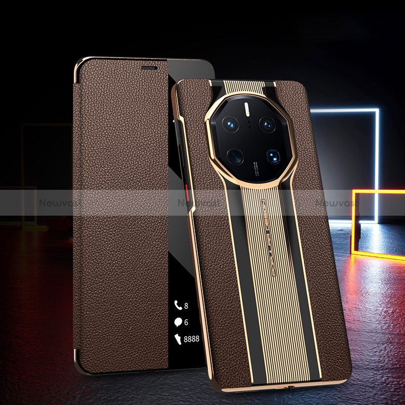 Leather Case Stands Flip Cover Holder GS2 for Huawei Mate 50 RS Brown