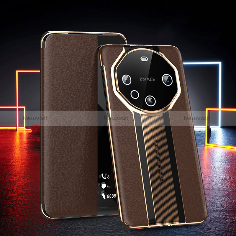 Leather Case Stands Flip Cover Holder GS4 for Huawei Mate 60 Pro Brown