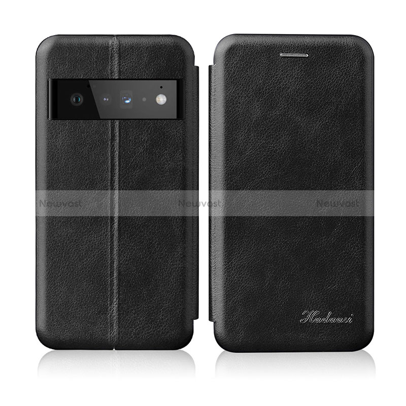Leather Case Stands Flip Cover Holder H01D for Google Pixel 6 Pro 5G Black