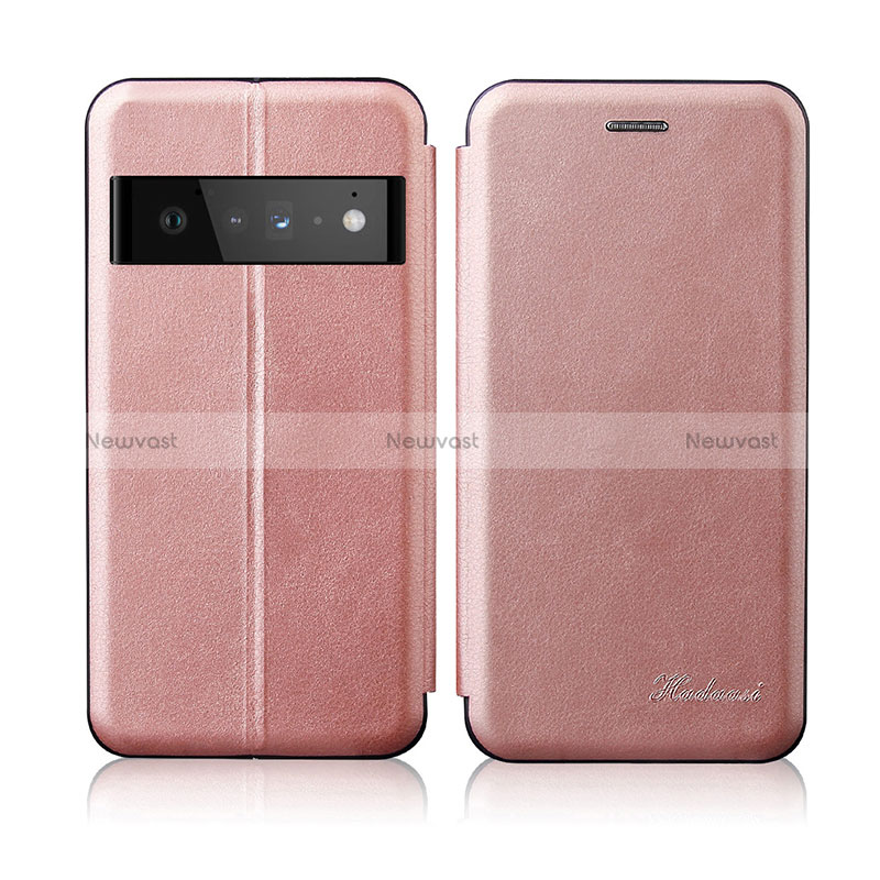 Leather Case Stands Flip Cover Holder H01D for Google Pixel 6 Pro 5G Rose Gold