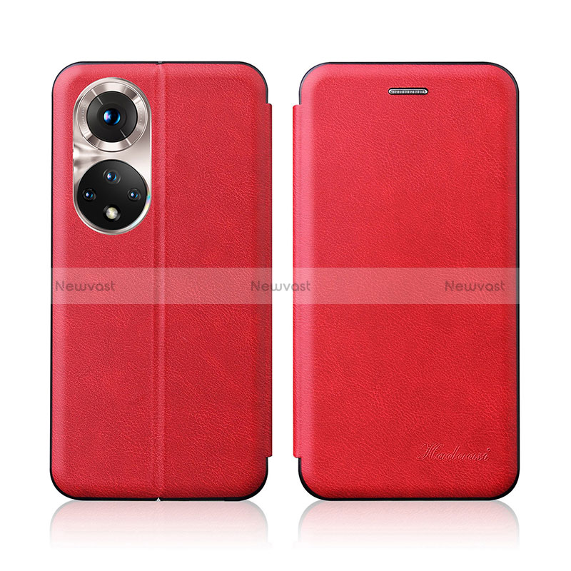 Leather Case Stands Flip Cover Holder H01D for Huawei Honor 50 5G Red