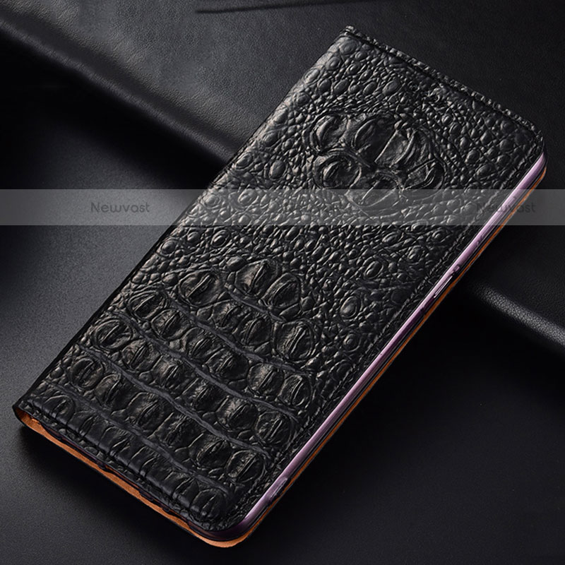 Leather Case Stands Flip Cover Holder H01P for Motorola Moto Edge S 5G Black