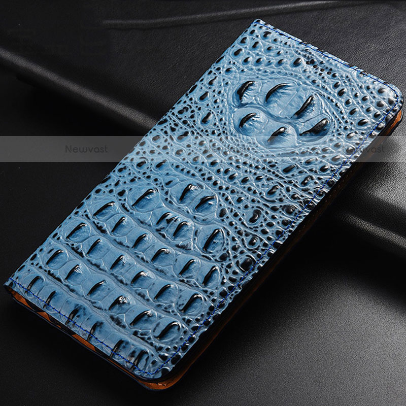 Leather Case Stands Flip Cover Holder H01P for Motorola Moto Edge S 5G Sky Blue