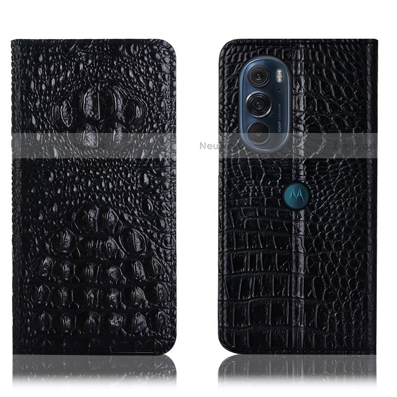 Leather Case Stands Flip Cover Holder H01P for Motorola Moto Edge X30 5G Black