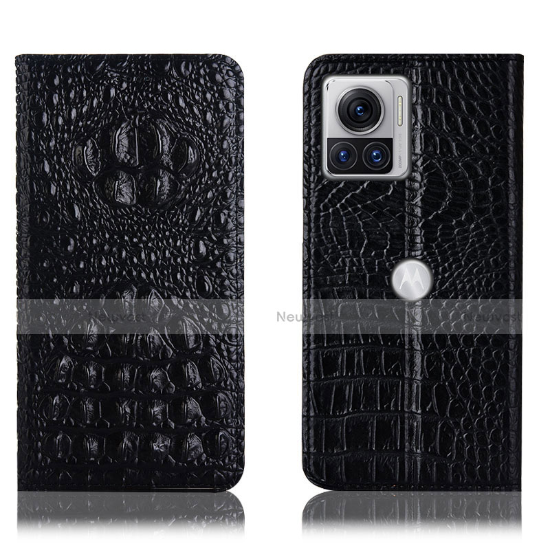 Leather Case Stands Flip Cover Holder H01P for Motorola Moto Edge X30 Pro 5G Black