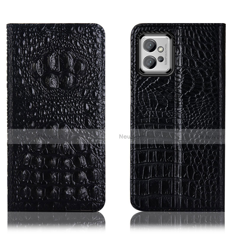 Leather Case Stands Flip Cover Holder H01P for Motorola Moto G32 Black