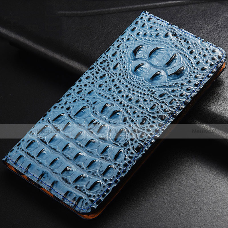 Leather Case Stands Flip Cover Holder H01P for Motorola Moto G50 5G Sky Blue