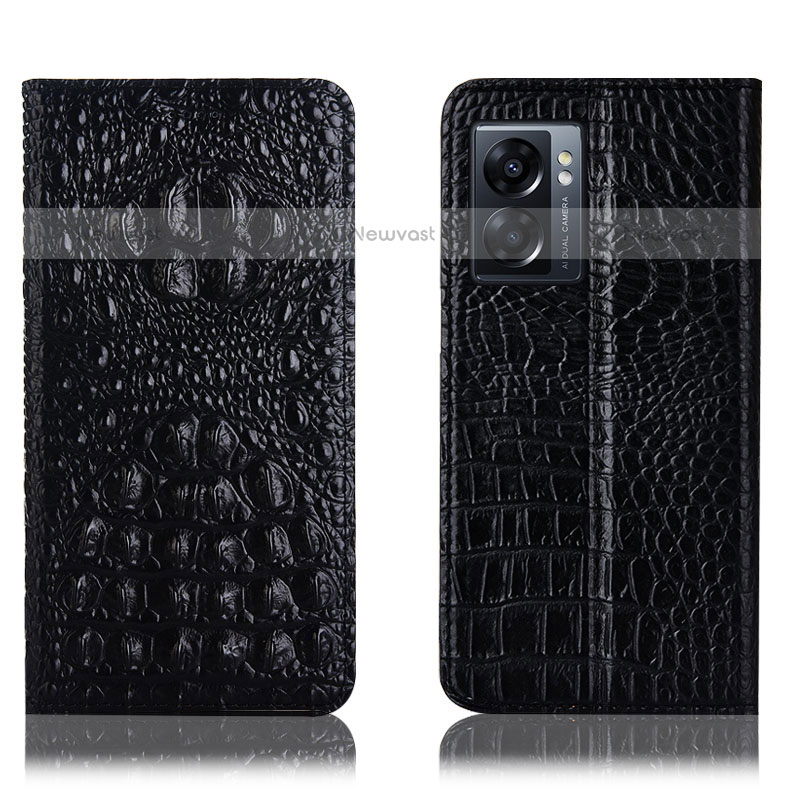 Leather Case Stands Flip Cover Holder H01P for OnePlus Nord N300 5G Black