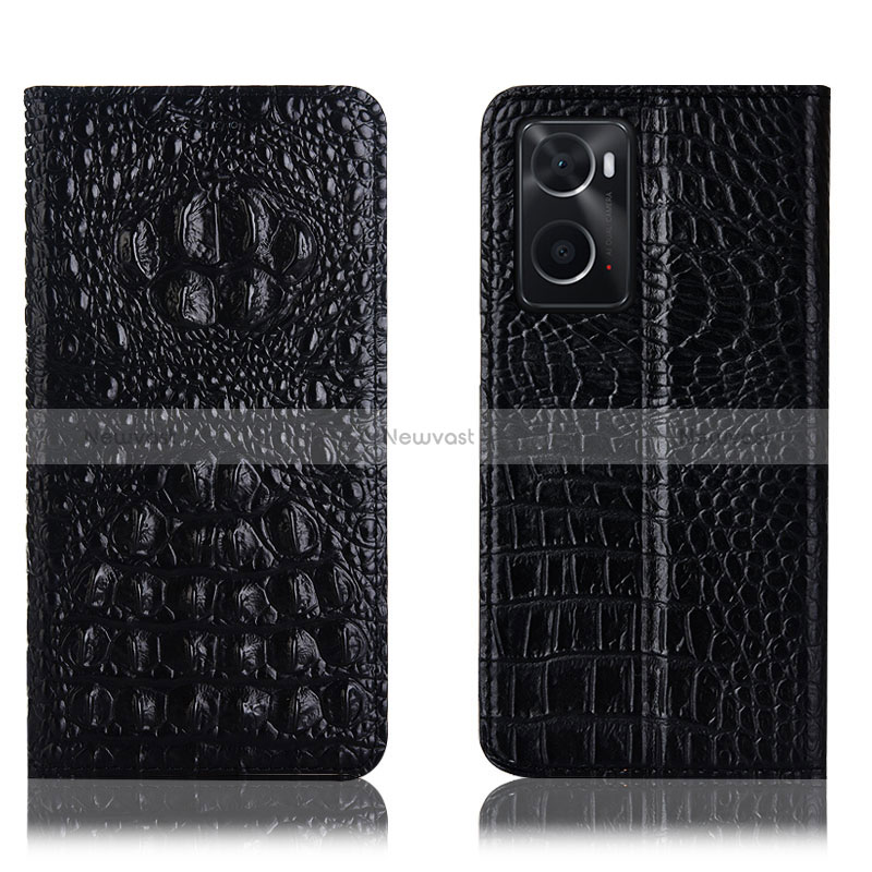 Leather Case Stands Flip Cover Holder H01P for Oppo A36 Black