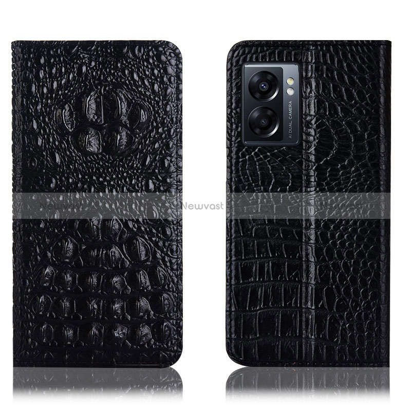 Leather Case Stands Flip Cover Holder H01P for Oppo A77 5G Black