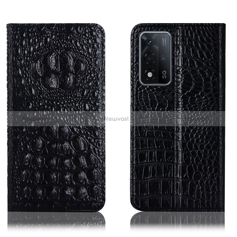 Leather Case Stands Flip Cover Holder H01P for Oppo A93s 5G Black