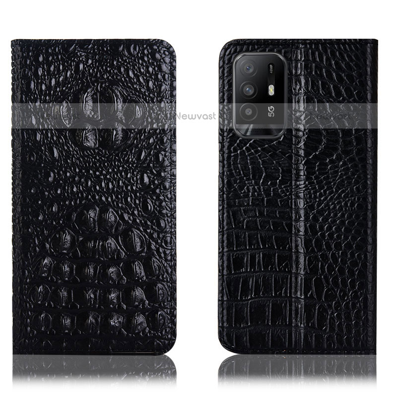 Leather Case Stands Flip Cover Holder H01P for Oppo F19 Pro+ Plus 5G Black