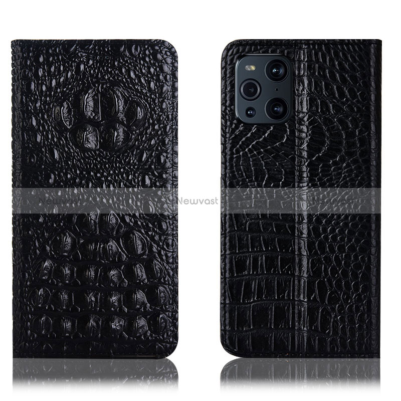 Leather Case Stands Flip Cover Holder H01P for Oppo Find X3 5G Black