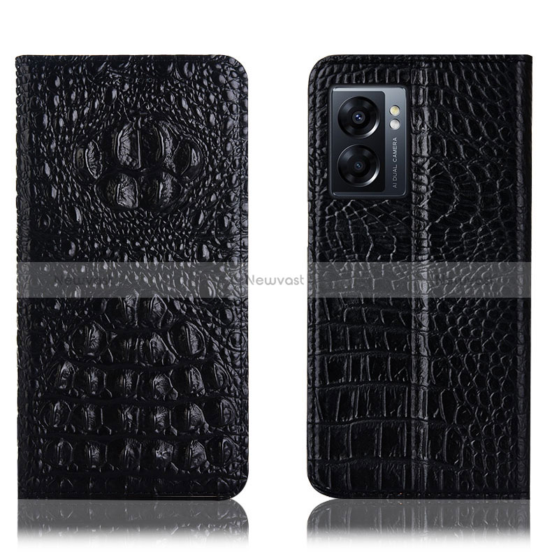 Leather Case Stands Flip Cover Holder H01P for Oppo K10 5G India Black