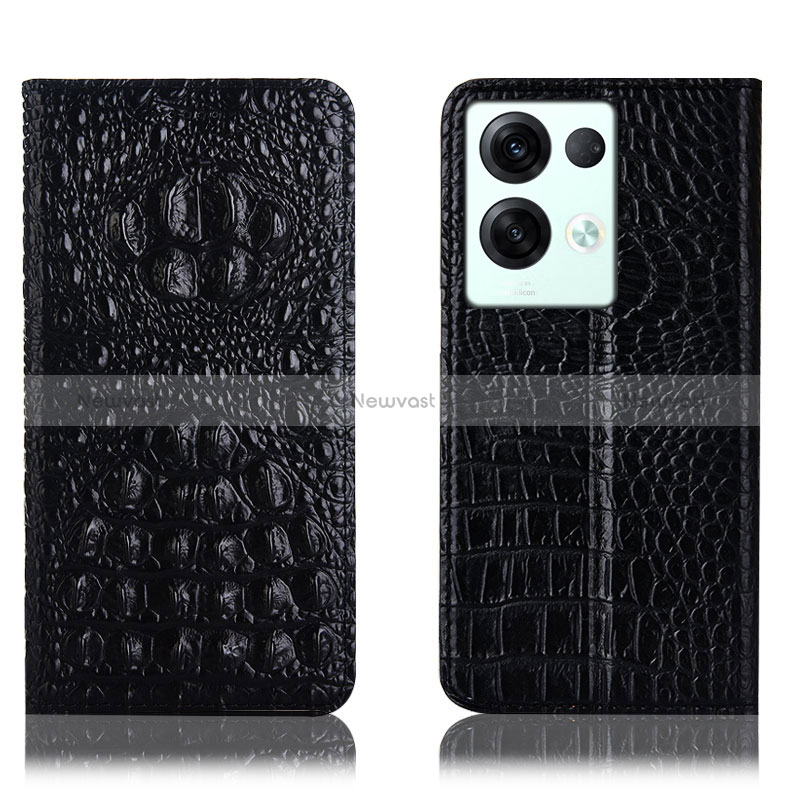 Leather Case Stands Flip Cover Holder H01P for Oppo Reno8 Pro 5G Black