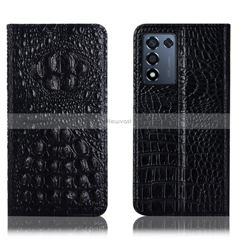 Leather Case Stands Flip Cover Holder H01P for Realme Q3s 5G Black