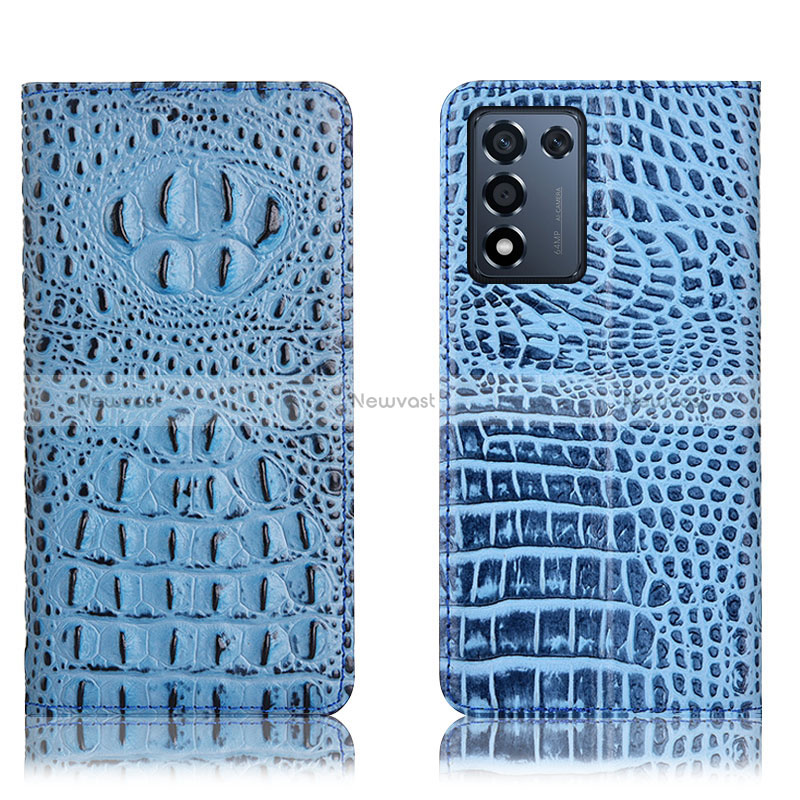 Leather Case Stands Flip Cover Holder H01P for Realme Q3s 5G Sky Blue