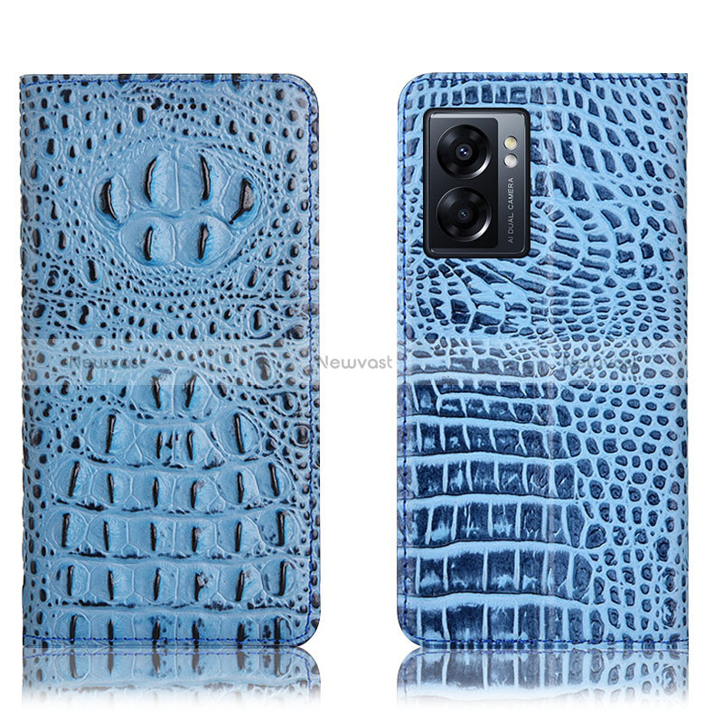 Leather Case Stands Flip Cover Holder H01P for Realme Q5i 5G Sky Blue