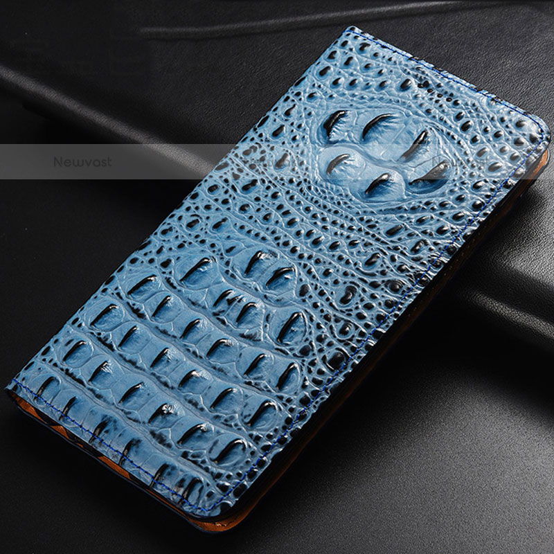Leather Case Stands Flip Cover Holder H01P for Samsung Galaxy A02s Sky Blue