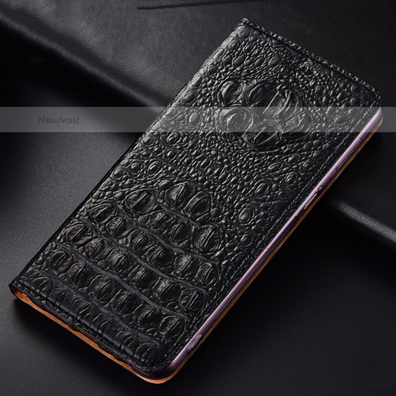 Leather Case Stands Flip Cover Holder H01P for Samsung Galaxy A20 Black