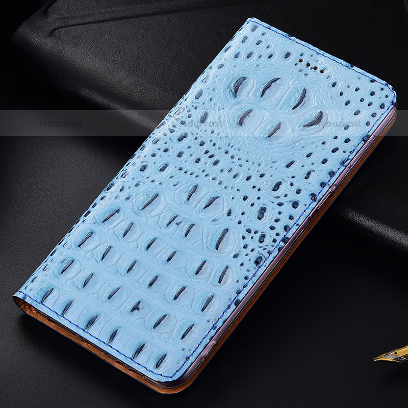 Leather Case Stands Flip Cover Holder H01P for Samsung Galaxy S21 5G Sky Blue