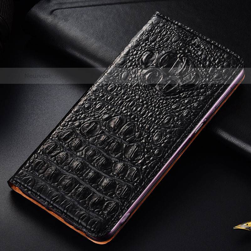 Leather Case Stands Flip Cover Holder H01P for Samsung Galaxy S21 FE 5G Black