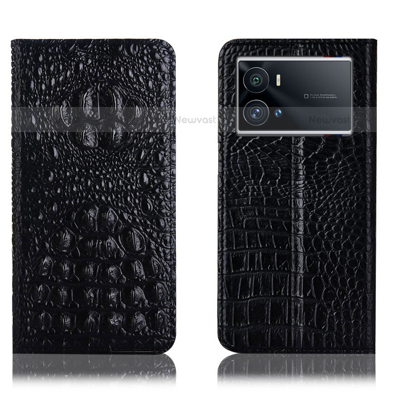 Leather Case Stands Flip Cover Holder H01P for Vivo iQOO 9 Pro 5G Black