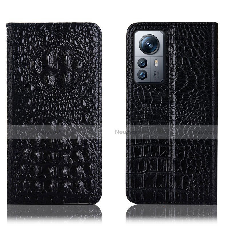 Leather Case Stands Flip Cover Holder H01P for Xiaomi Mi 12 5G Black