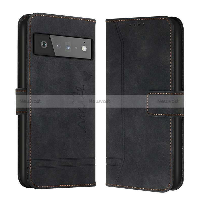 Leather Case Stands Flip Cover Holder H01X for Google Pixel 6 5G Black