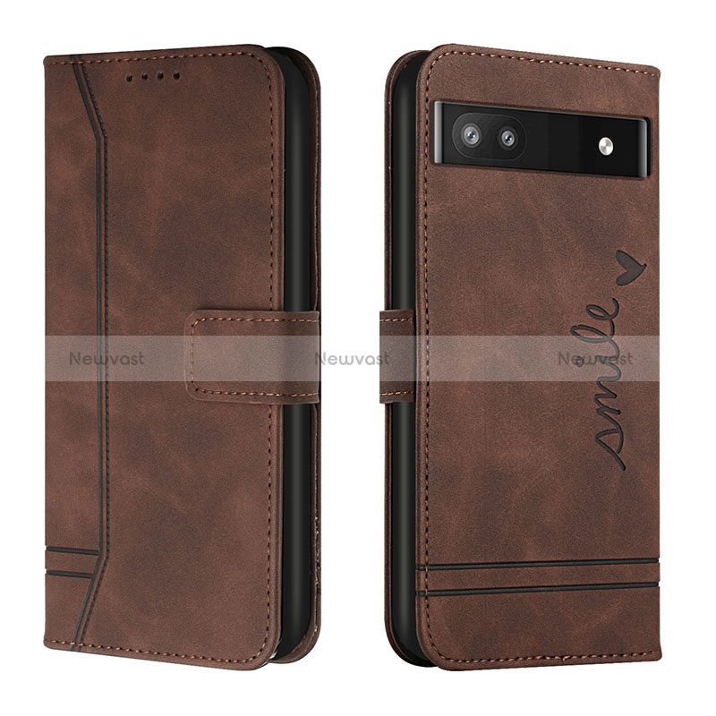 Leather Case Stands Flip Cover Holder H01X for Google Pixel 6a 5G Brown