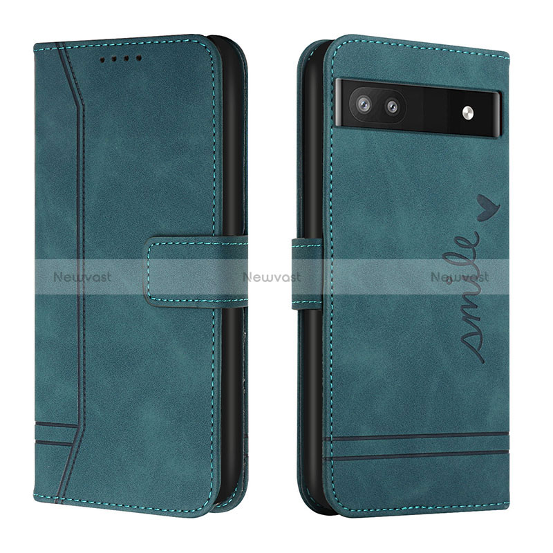 Leather Case Stands Flip Cover Holder H01X for Google Pixel 6a 5G Green