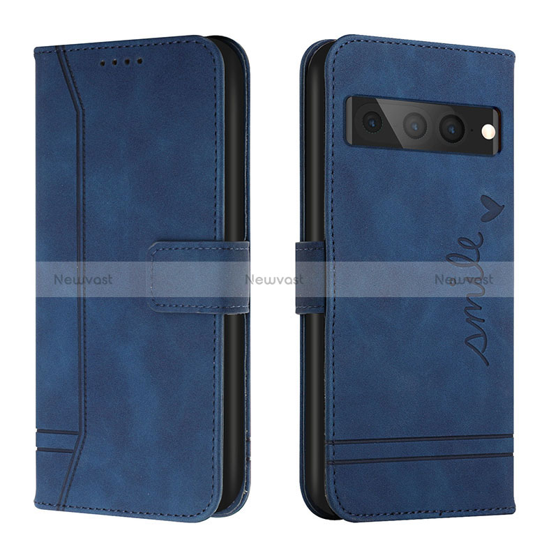 Leather Case Stands Flip Cover Holder H01X for Google Pixel 7 Pro 5G Blue