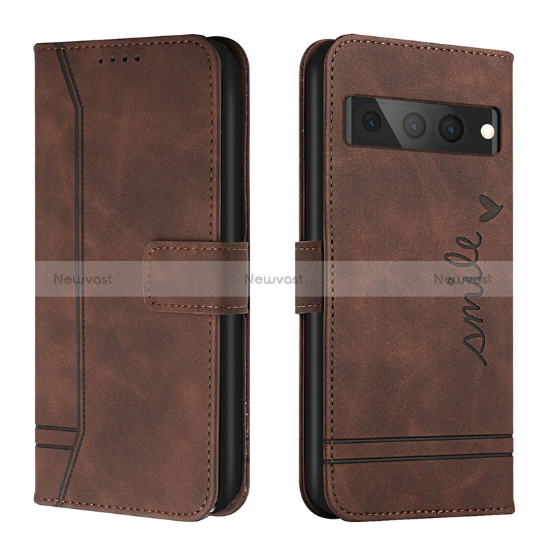 Leather Case Stands Flip Cover Holder H01X for Google Pixel 7 Pro 5G Brown