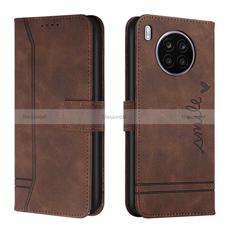 Leather Case Stands Flip Cover Holder H01X for Huawei Honor 50 Lite Brown