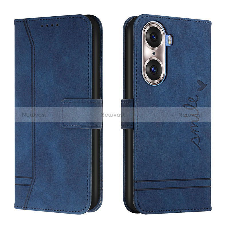 Leather Case Stands Flip Cover Holder H01X for Huawei Honor 60 Pro 5G Blue