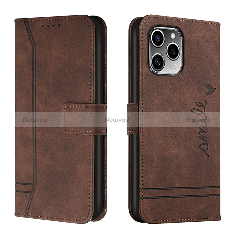 Leather Case Stands Flip Cover Holder H01X for Huawei Honor 60 SE 5G Brown