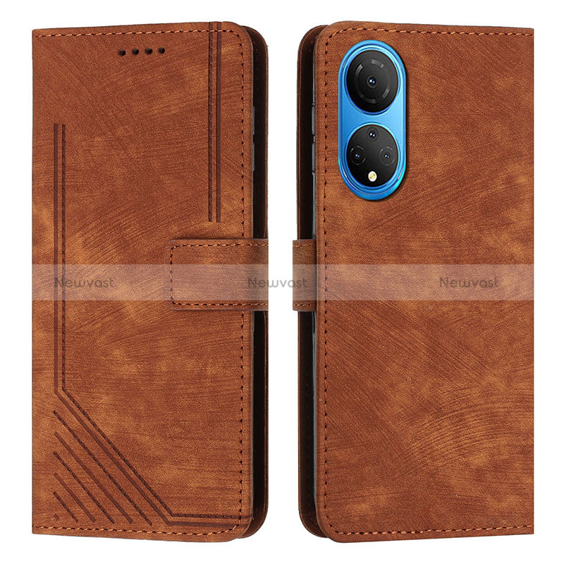 Leather Case Stands Flip Cover Holder H01X for Huawei Honor X7 Brown