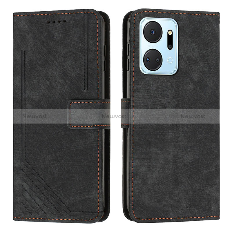 Leather Case Stands Flip Cover Holder H01X for Huawei Honor X7a Black