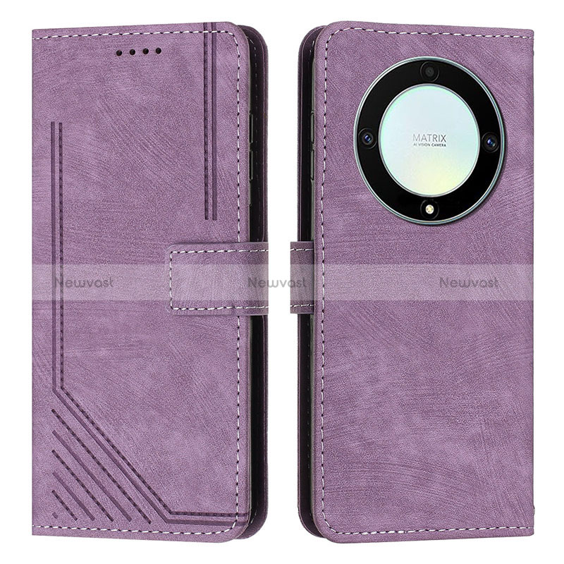 Leather Case Stands Flip Cover Holder H01X for Huawei Honor X9a 5G Purple