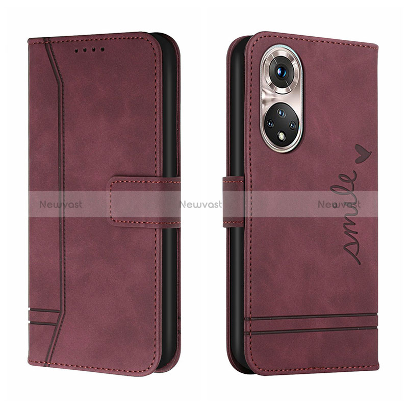 Leather Case Stands Flip Cover Holder H01X for Huawei P50 Red