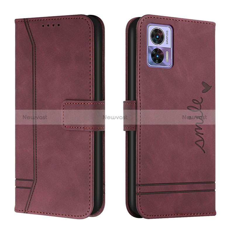 Leather Case Stands Flip Cover Holder H01X for Motorola Moto Edge 30 Lite 5G Red