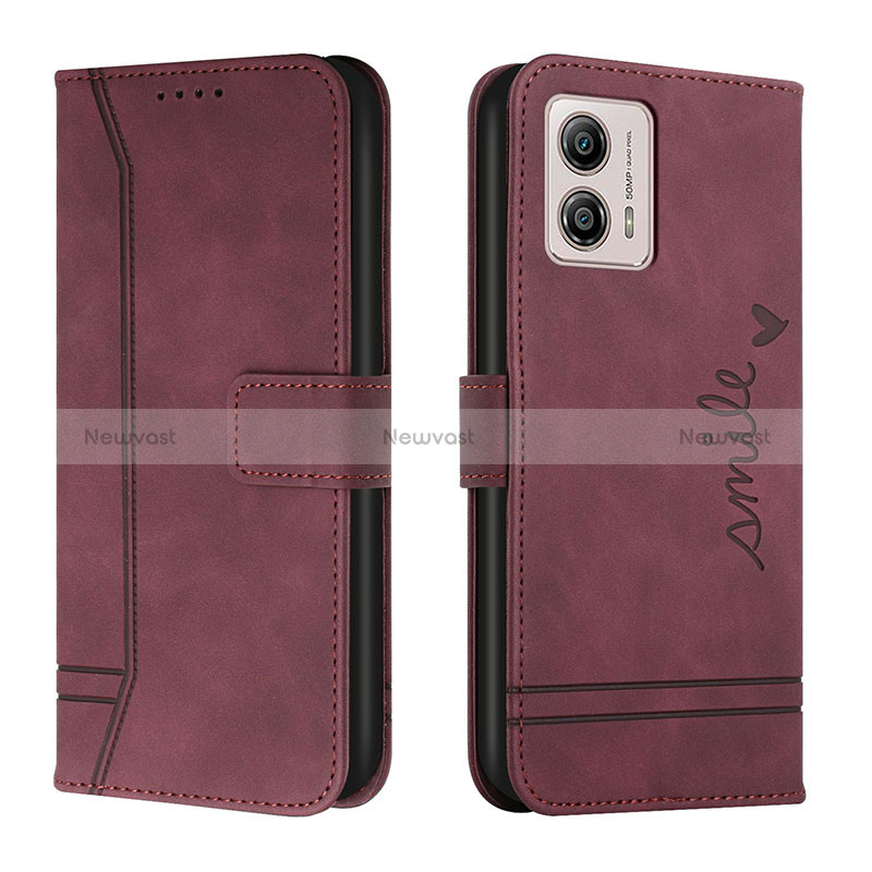 Leather Case Stands Flip Cover Holder H01X for Motorola Moto G53j 5G