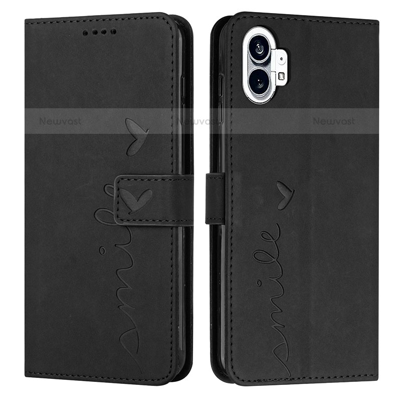 Leather Case Stands Flip Cover Holder H01X for Nothing Phone 1 Black