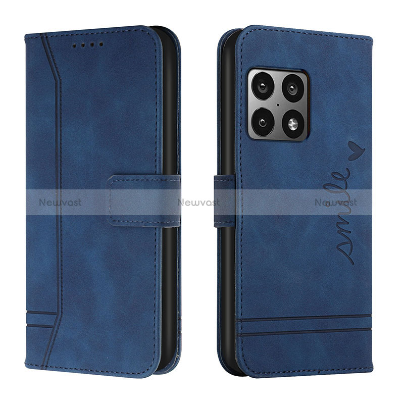 Leather Case Stands Flip Cover Holder H01X for OnePlus 10 Pro 5G Blue