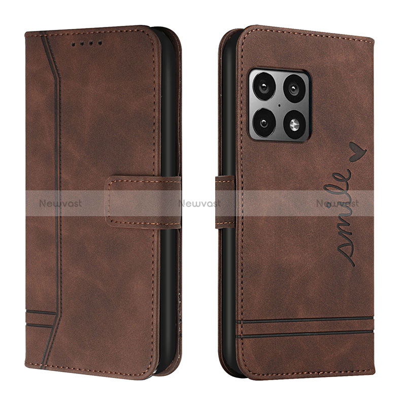 Leather Case Stands Flip Cover Holder H01X for OnePlus 10 Pro 5G Brown