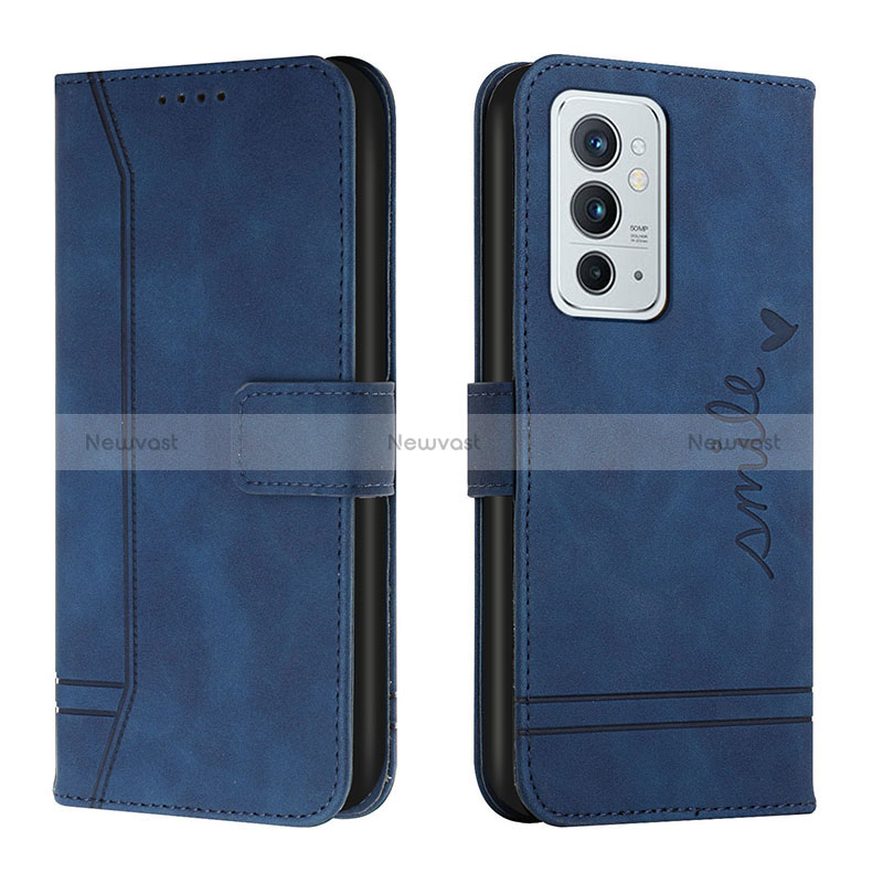 Leather Case Stands Flip Cover Holder H01X for OnePlus 9RT 5G Blue