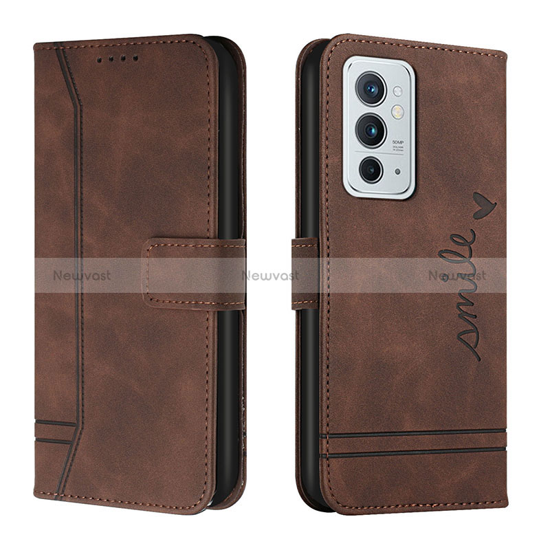 Leather Case Stands Flip Cover Holder H01X for OnePlus 9RT 5G Brown