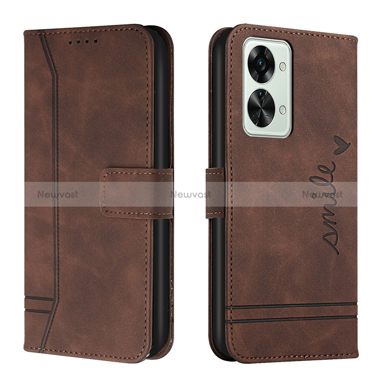 Leather Case Stands Flip Cover Holder H01X for OnePlus Nord 2T 5G Brown