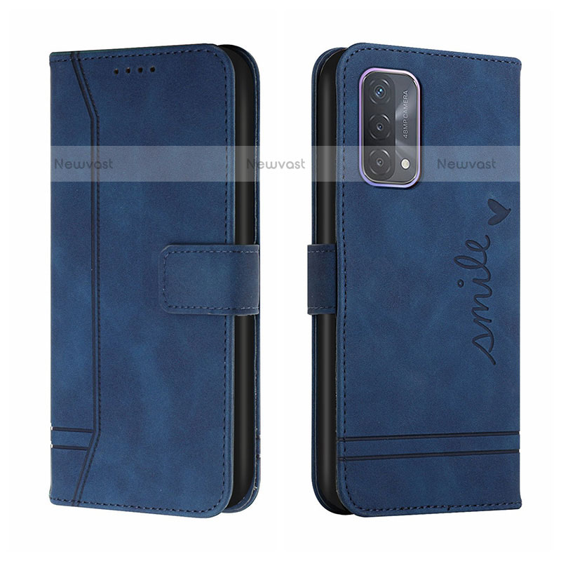 Leather Case Stands Flip Cover Holder H01X for Oppo A74 4G Blue