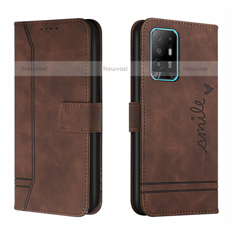 Leather Case Stands Flip Cover Holder H01X for Oppo A94 5G Brown